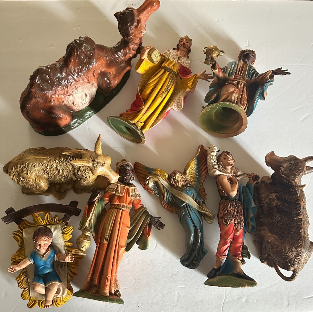 Vintage Large Three Kings Fontanini Christmas Nativity Figure Set Lot Of 9 Italy